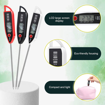 12 Set Waterproof Food Thermometer for Water, Liquid, Candle and Cooking Digital Meat Thermometer with Long Probe Instant Read for Kitchen BBQ Grill Candy (Black,White,Red)