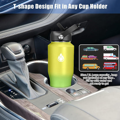 SENDESTAR 32oz Water Bottle Wide Mouth Stainless Steel Vacuum Insulated Double Wall with 2 Straw Lids Fit in Any Car Cup Holder