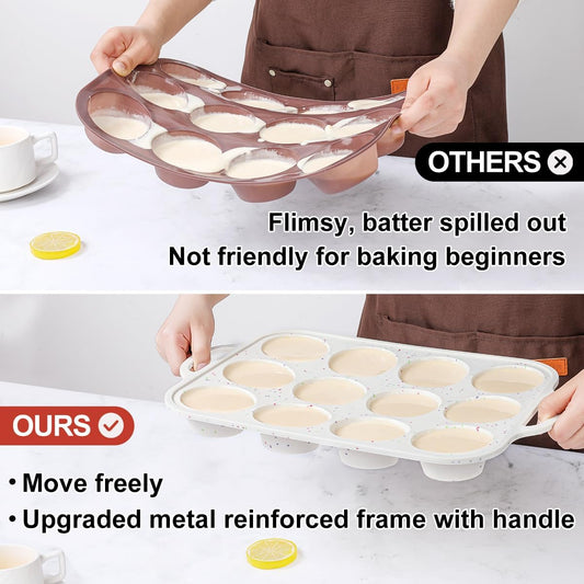 Silicone Muffin Pan, Metal Reinforced Frame Regular Size 2.8 Inch Cupcake Pan with Handle 12 Cups Nonstick Muffin Tray for Baking BPA Free 1 Pack Confetti