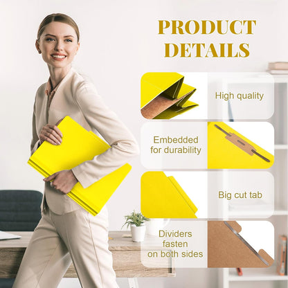 12 Pcs Classification Folders Letter Size, Back to School Supply for Teacher, Student, 1 Divider Pressboard File Folder Bulk with 2 Fasteners, 3.5 Inch Expanding File Organizer (Yellow)