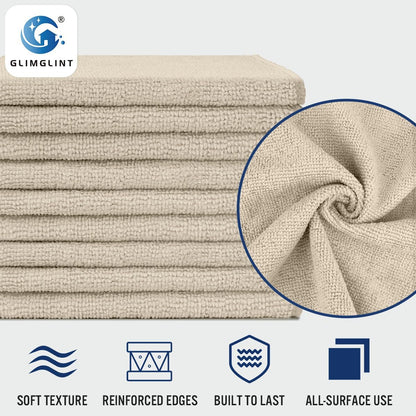 GLIMGLINT Brown Microfiber Cleaning Cloth, 12 Pack Cleaning Towels for Kitchen, Lint Free, Scratch-Free, Highly Absorbent, and Reusable Cleaning Rags for House, Window and Glass, Cars, 14"X12"