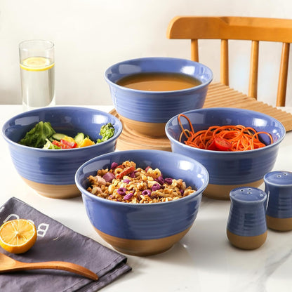 Hasense Large Soup Bowls, 7 Inch Ceramic Salad Serving Bowls, 40 oz Pasta Bowls Set of 4, Cereal Pho Ramen Noodle Popcorn Bowls for Kitchen, Dishwasher Microwave Safe, Purple