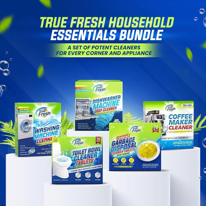 True Fresh Dishwasher Cleaner & Deodorizer Tablets 18-Pack, 20g Each - Powerful Limescale & Odor Removal - Deep Clean for Sparkling Dishwashers - Safe, Effective, and Compatible with All Models