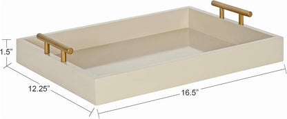 Kate and Laurel Lipton Mid Century Modern Decorative Wood Tray with Brushed Gold Metal Handles, Sand Brown