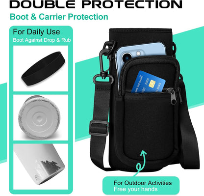 40 oz Insulated Water Bottle - Stainless Steel Water Bottles with Straw & Spout Lids, Paracord Handle, Carrier Bag, Protective Cup Mat, Keep Cold-48H & Hot-12H Metal Water Flask