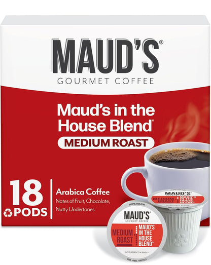 Maud's Medium Roast Coffee Pods, 18 ct, Recyclable Single Serve Pods – 100% Arabica Coffee, Compatible with Keurig K Cups Maker