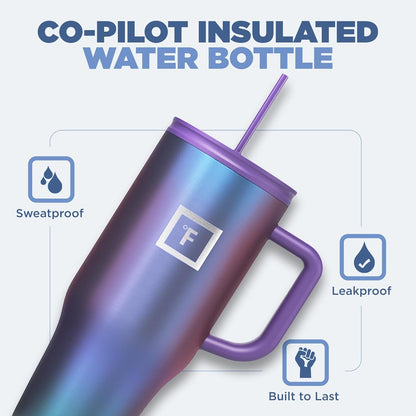 IRON °FLASK Co-Pilot Insulated Mug w/Straw & Flip Cap Lids - Cup Holder Bottle for Hot, Cold Drink - Leak-Proof - Water, Coffee Portable Travel Mug -, 32 Oz