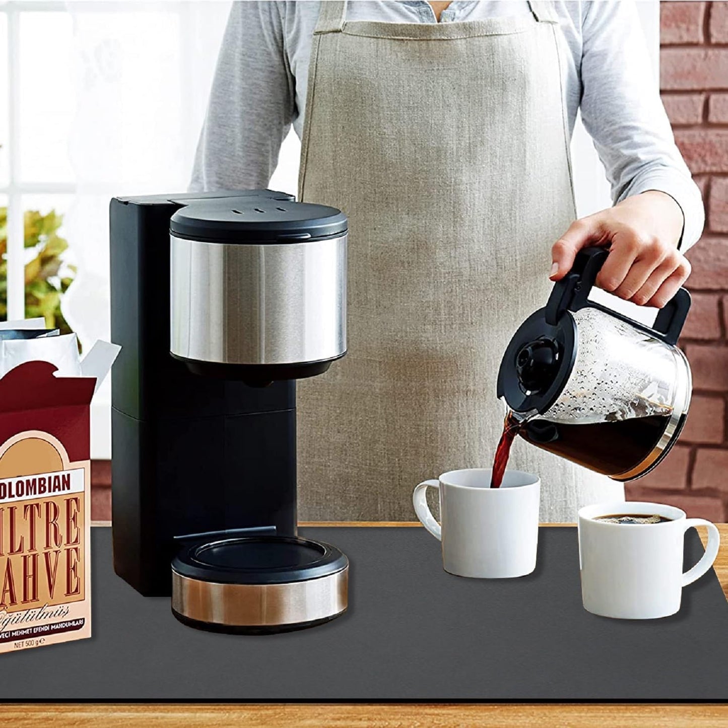 Coffee Mat 15.7*19.7 Inch, 50*40cm Dish Drying Mat for Kitchen Counter Bar, Stain Hiding Rubber Backed Absorbent Bar Mat Pad (Dark Grey, 15.7"x19.7")