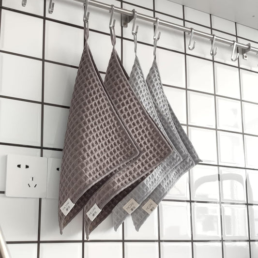 MOJAE Barista Towels 4 Pack - Espresso Machine Cloth Set- Waffle Weave Kitchen Dish Cloths - Coffee Accessories for Barista to Clean Steam Wand Coffee or Espresso Machine(12''x12'')