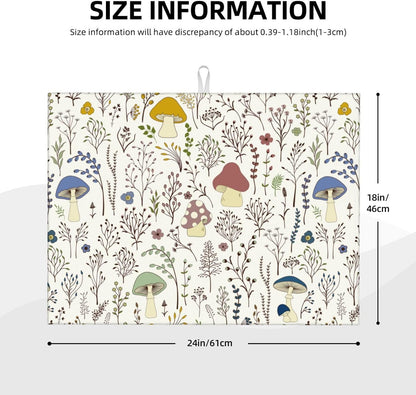 Cute Mushrooms Wild Plant Dish Drying Mat 18"x24" Microfiber Absorbent Fast Dry Mat for Kitchen Counter Coffee Bar Colored Mushroom Large Drying Mat Kitchen Decor Gifts