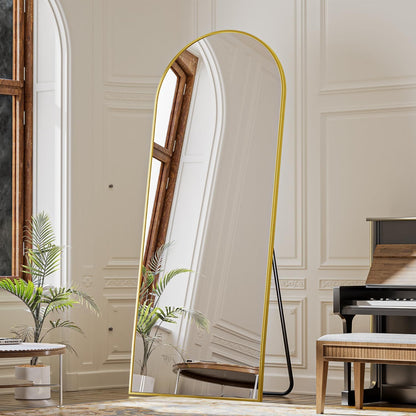 VooBang Arch Mirror Full Length, 26" x 71" Floor Mirror with Stand, Aluminum Alloy Frame Full Body Mirror, Standing Hanging or Leaning Against Wall for Bedroom and Living Room, Gold