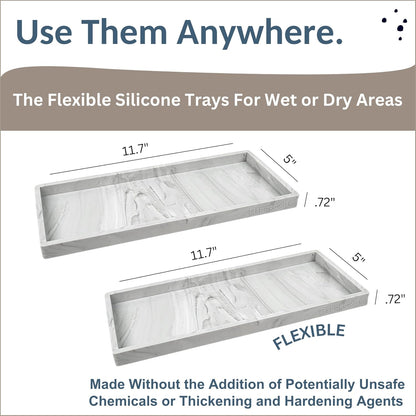 Countertop and Vanity Tray - 2 PC Large 11.7" Silicone Bathroom Trays, Counter Organizer, Dish Soap Sponge Holder Kitchen Sink Tray Organizer, Sink Caddy Toothbrush Key Kitchen Soap Trays