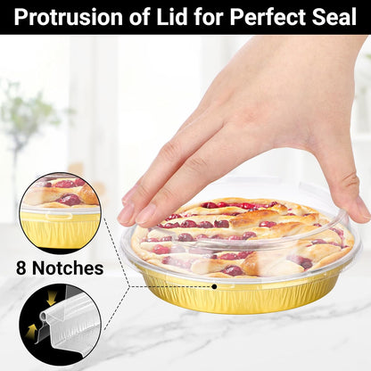 EUSOAR Mini Cake Pans with Lids, 100pcs 10oz/275ml Gold Baking Cups Cupcake Liners, Round Aluminum Cheesecake Container Cheesecakes Muffins Liners Pie Wrappers for Bakery Wedding Birthday Party