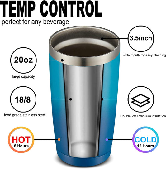 COMOOO 20oz Tumbler with Straw Stainless Steel Insulated Coffee Tumbler Cups Double Wall Vacuum Travel Coffee Mug with Splash Proof Sliding Lid for Hot Cold Drinks (Dark Night, 12 Pack)