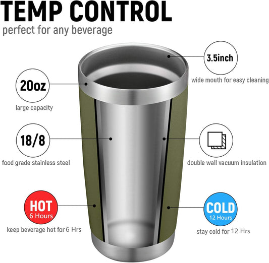 COMOOO 20oz Double Wall Vacuum Insulated Travel Mug, Stainless Steel Tumbler with Lid and Straw Durable Powder Coated Insulated Coffee Cup for Cold & Hot Drinks (Army Green, 2 Pack