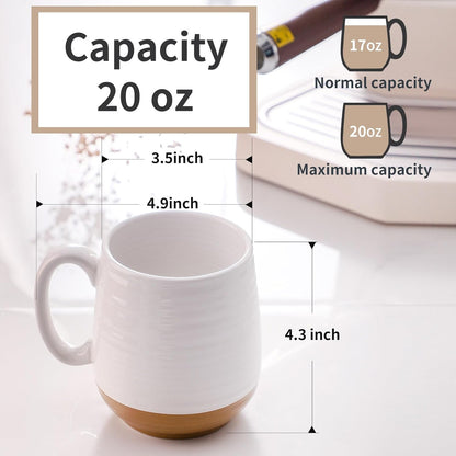 Hasense 20 oz Coffee Mugs, Large Mugs with Handle Set of 2, Stoneware Coffee Cups for Mom Dad Friend, Prefect for Latta, Tea, Coffee, Dishwasher and Microwave Safe, White & Black