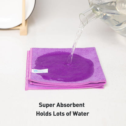 Purple Microfiber Cleaning Cloth, Ultra Soft Absorbent Microfiber Cleaning Rags for Housekeeping Cleaning Supplies, Lint Free Reusable Cleaning Cloths for House Washable, Pack of 12