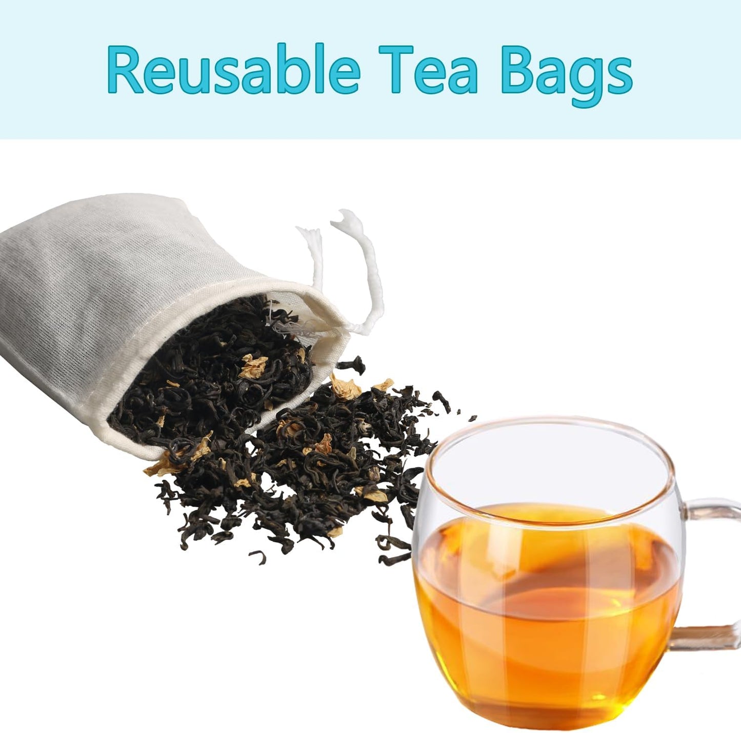 Eketirry Spice Bags, 10pcs Reusable Empty Tea Bags, Muslin Strainer Bags, Soup Bags for Cooking, Natural Cotton Fine Mesh Cheesecloth Bags for Cold Brew Coffee(7 x8Inch)