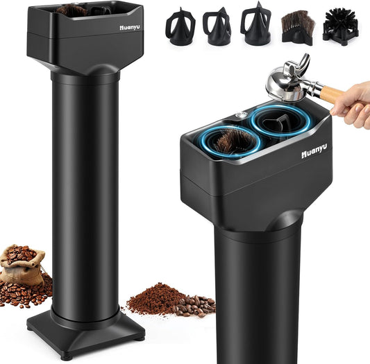 Huanyu Portafilter Cleaner Electric, 16L Large Capacity with 2 Brush Heads and 3 Scrapers for 58mm/51mm Portafilters, Vertical for Commercial Use, Automatic Coffee Grounds Cleaning Machine