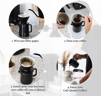 SOTECH Pour Over Coffee Maker Set All in 1 Coffee Kits- 304 Stainless Steel Kettle with Thermometer Coffee Grinder Coffee Dripper & Server of Portable Travel Bag For Outdoor Camping