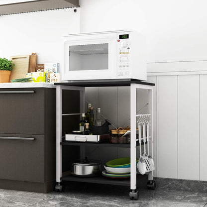 DlandHome Standing Baker's Rack Appliance Table Small Rolling Cart, 3-Tier Kitchen Rack Utility Storage Shelf Microwave Stand, W4-Black