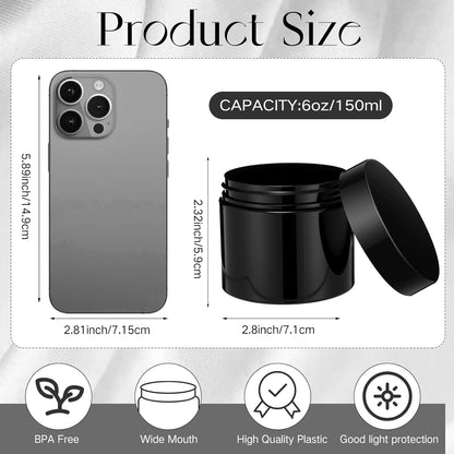 Patelai 4 Pieces Round Wide-mouth Leak Proof Plastic Container Jars with Lids for Travel Storage Makeup Beauty Products Face Creams Oils Salves Ointments DIY Making(6 Ounce,Pure Black)