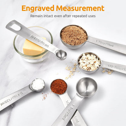 U-Taste 18/8 Stainless Steel Measuring Spoons Set: 7 Piece - 1/8, 1/4, 1/2, 3/4 tsp, 1 tsp, 1/2 & 1 tbsp for Dry & Liquid Ingredients