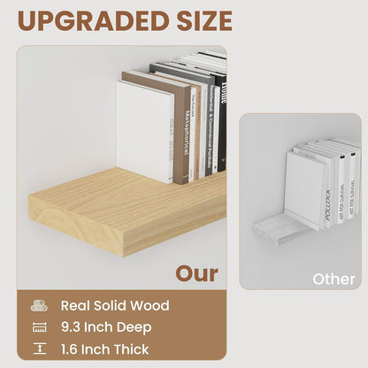 48" Solid Wood Floating Shelves, 9.3 Inch Deep Floating Shelves for Wall, Rustic Wooden Shelves for Wall Decor, Large Fireplace Mantel for Storage, Deep Floating Shelf Set of 1, Burlywood