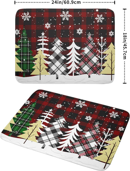 Merry Christmas Dish Drying Mat for Kitchen Counter 18x24 Inch Watercolor Buffalo Plaid Christmas Tree Microfiber Absorbent Dishes Pad Dish Drainer Mat Protector Kitchen Accessories for Countertop