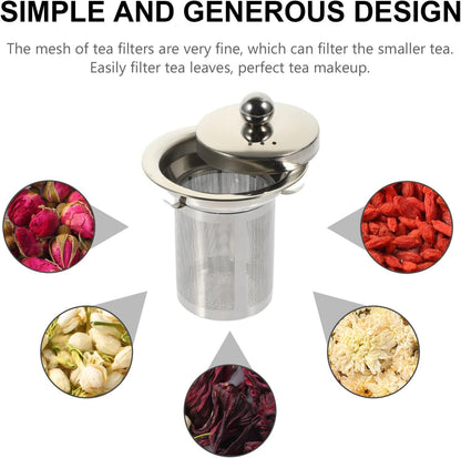 Stainless Steel Tea Strainer Insert with Lid, Large Capacity Loose Leaf Tea Infuser for Teapots, Cups, Mugs, and Pitchers, Easy to Clean Replacement Mesh Filter