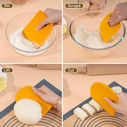 Sapid Flexible Curved Edge Silicone Bowl Scraper(5.98"×4.3"), Food Grade Dough Scraper for Baking Sourdough Bread, Cake, Bench Scrapers, Multipurpose Kitchen Dish Scrapers, Easy to Clean (1, Orange)