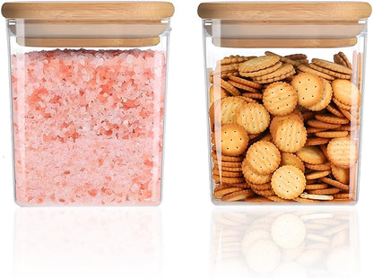 Square Storage Containers with Airtight Lids, Clear Food Storage Container Jar with Sealing Bamboo Lid for Noodles Flour Cereal Rice Sugar Tea Coffee Beans