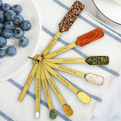 Wildone Gold Measuring Cups & Spoons Set of 21 - Includes 7 Stainless Steel Nesting Measuring Cups, 8 Measuring Spoons, 1 Leveler & 6 Mini Measuring Spoons, Ideal for Dry & Liquid Ingredients