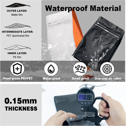 Coffee Bags with Valve(60pcs,16 oz,1 lb) Vented Coffee Beans Packaging Bags High Barrier Aluminumed Foil Flat Bottom Heat Sealed Side Zipper Resealable Storage Bag for Home or Business（White+Gray）