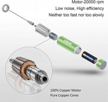 Electric Milk Frother Handheld,Travel Coffee Drink Mixer Batteries Included, 304 Stainless Steel Whisk for latte Cappuccino,Bulletproof Coffee Hot Chocolate,Egg-Grass Green