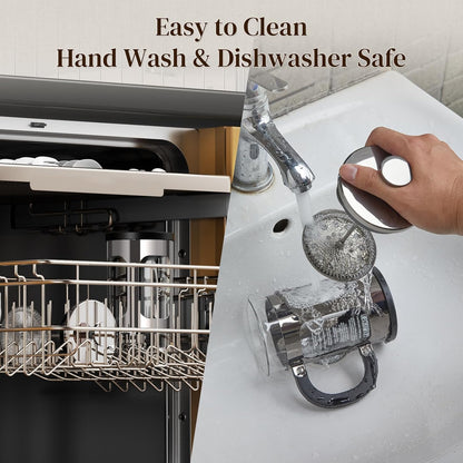 Veken French Press Coffee Maker 21oz 0.6 L, Heat Resistant Thickened Borosilicate Glass,Stainless Steel Brewer,Single Serve Small Pot, Cold Brew Cafetera Teapot for Kitchen Travel Camping, Dark Pewter