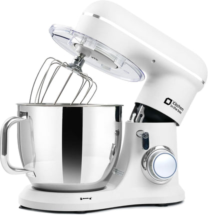 Kitchen in the box 7QT 900W 10-Speed Stand Mixer, Tilt-Head Kitchen Electric Mixer with Dough Hook, Whisk & Flat Beater(Frost White)