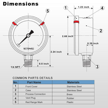 0 to 160 Psi Pressure Gauge, Glycerin Liquid Filled, 2.5 inch Dial, 1/4" NPT Lower Mount, Stainless Steel Case, for Air Compressor, Well Pump, Water, RV, CO2, Pipe, Gas, Pressure Test