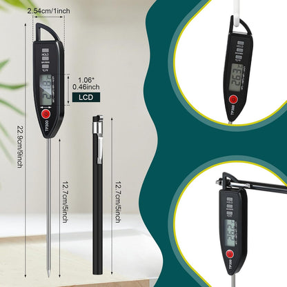 6 Set Waterproof Food Thermometer for Water, Liquid, Candle and Cooking Digital Meat Thermometer with Long Probe Instant Read for Kitchen BBQ Grill Candy (Black)