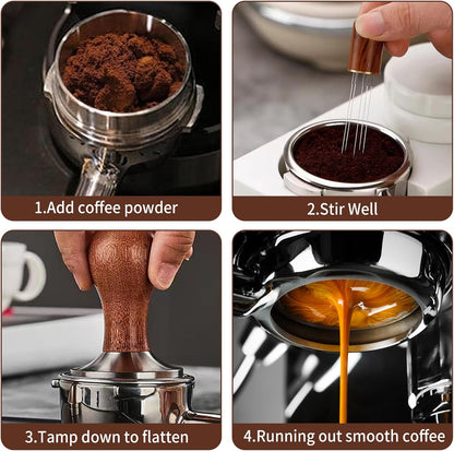 Gmnuiy51mm Coffee Tamper Set 24PCS, Espresso Accessories Kit Barista Kit,316stainlesss Tamper & WDT Tool,316stainlesss Frothing Pitcher, Stirrer, Tamper Mat, Latte Art Pen Coffee puck screen (brown)