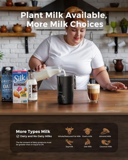 Milk Frother and Steamer, 8-in-1 Rechargeable Electric Milk Frother for Coffee, 13.5oz/400mL Large Capacity Automatic Warm and Cold Foam Maker, Hot Chocolate Maker Coffee Frother, Black