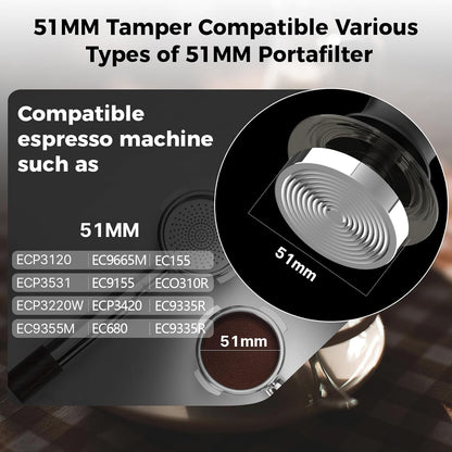 IKAPE 51MM Semi-Transparent Espresso Coffee Tamper, Spring-loaded Calibrated Tamper with Premium Flat Stainless Steel Base, Compatible with All 51mm Bottomless Portafilters(New Upgrade)