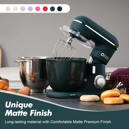 Kitchen in the box Stand Mixer, 4.5QT+5QT Two bowls Electric Food Mixer, 10 Speeds 3-IN-1 Kitchen Mixer for Daily Use with Egg Whisk,Dough Hook,Flat Beater (Turquoise Green, 5QT)