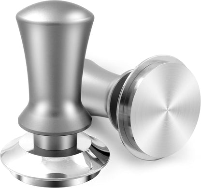 K COOL Espresso Hand Tamper, Premium Barista Coffee Tamper with Calibrated Spring, 100% Flat Stainless Steel Base Tamper for Breville Series 54mm Portafilter Basket (53mm, Silver)