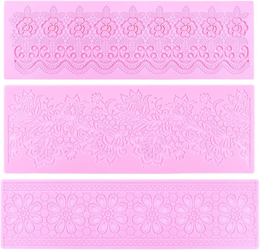 Embossing Lace Fondant Molds, Multi Circle Flowers Lace Mat Wedding Cake Decoration Tool, Rattan Shaped Cupcake Mat Silicone Molds Set of 3