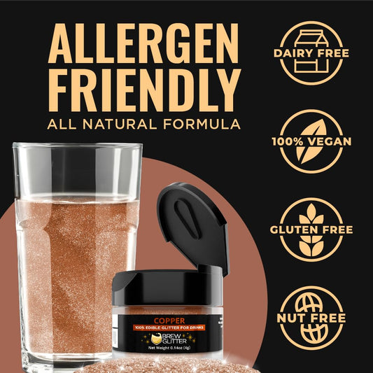 Brew Glitter Copper Edible Drink Glitter 1x 4g Jar for Cocktails, Beer, & Beverages