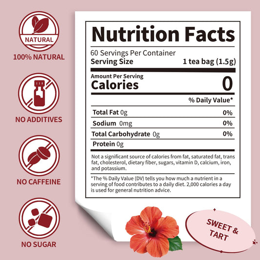 Lynginya Hibiscus Tea Bags, 60 Tea Bags (Pack of 2) - Premium Hibiscus Flower - Natural Herbal Tea - Sweet & Tart - No Sugar & No Caffeine - Total 120 Bags