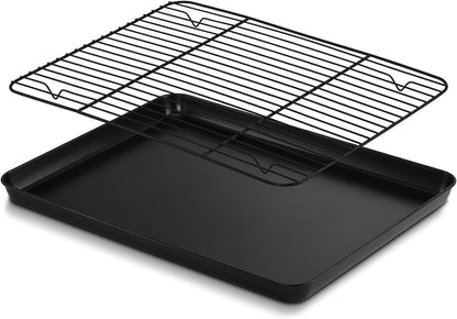 P&P CHEF Baking Oven Sheet Pan with Rack for Cookie, Nonstick Oven Tray and Cooling Rack for Baking & Roasting, Easy Clean, Black, 16 x 12 Inch