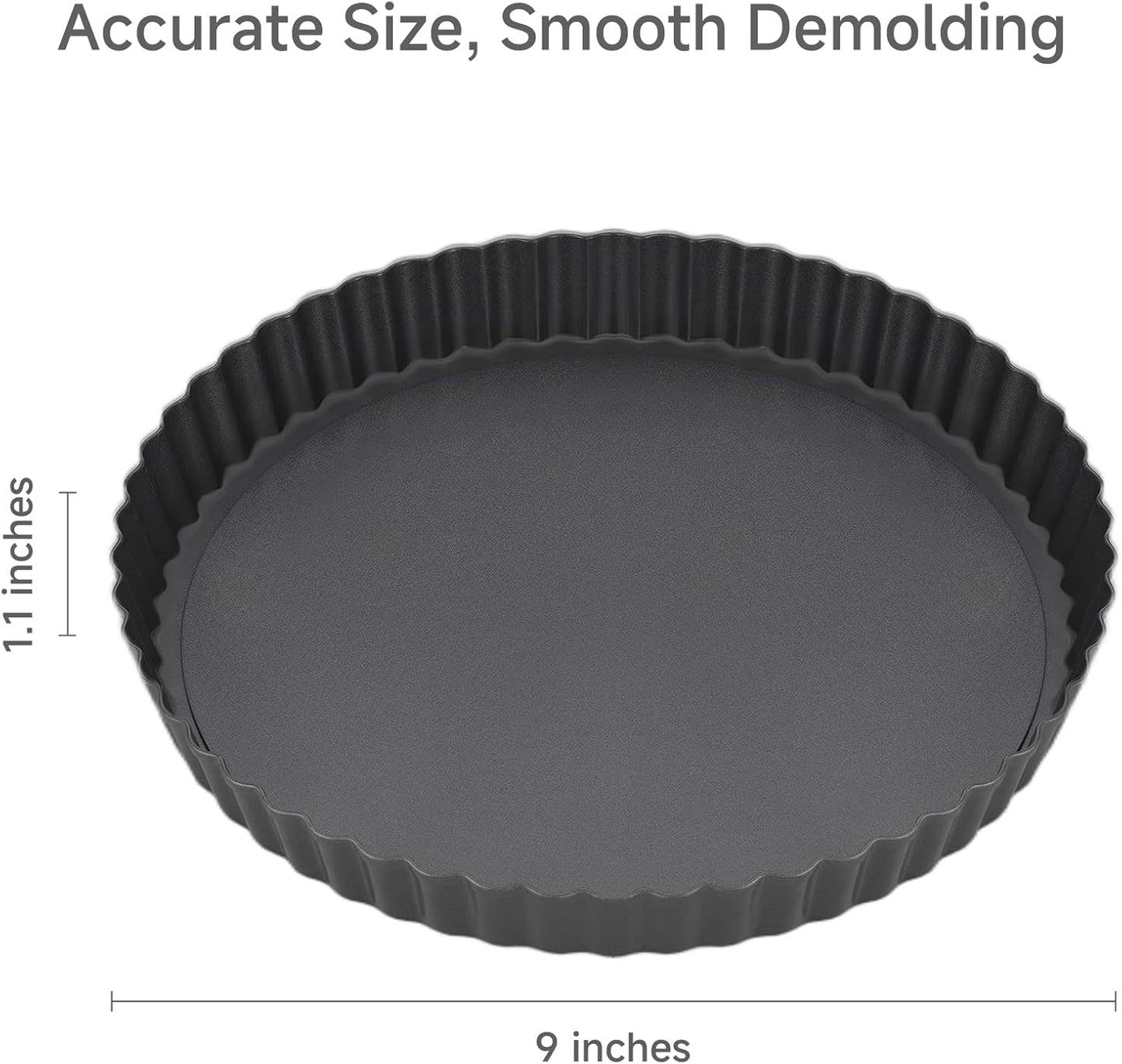 Tart Pan Removable Bottom - 9 Inch Non-Stick Carbon Steel Pie Pan for Baking Tarts, Pies, Quiches, Brownies, Quiche Baking Dish with Fluted Edges, Fruit Tart Mold