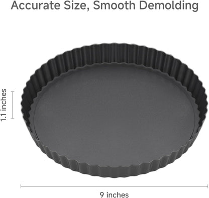 Tart Pan Removable Bottom - 9 Inch Non-Stick Carbon Steel Pie Pan for Baking Tarts, Pies, Quiches, Brownies, Quiche Baking Dish with Fluted Edges, Fruit Tart Mold